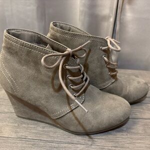 Arizona Jean Company Taupe Lace-Up Wedge Booties